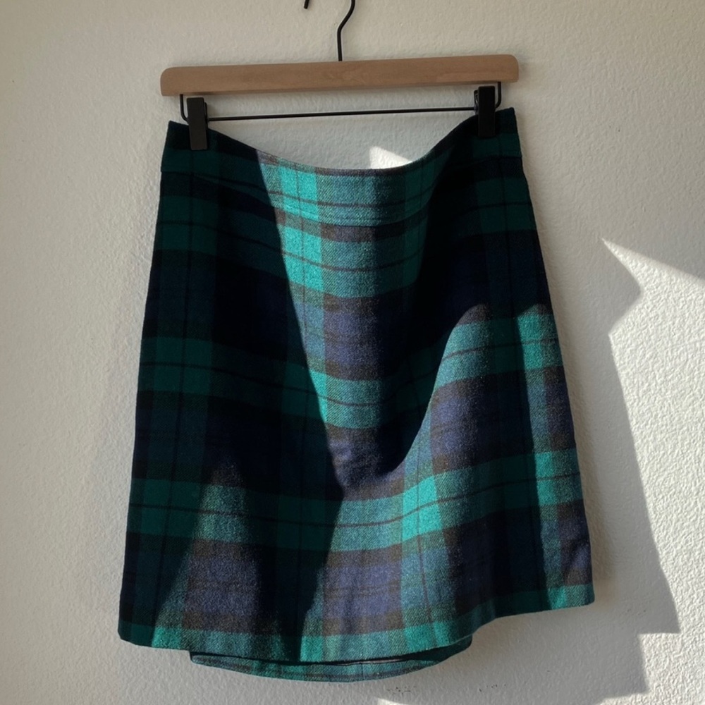 J. Crew Teal and Navy Tartan Plaid A-Line Skirt | Holiday | Christmas | Wool